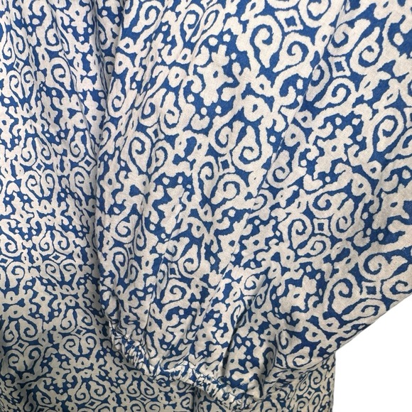 J Crew Blue White Print Tassel Tie Neck Long Sleeve Peasant Blouse Top M - Picture 5 of 11